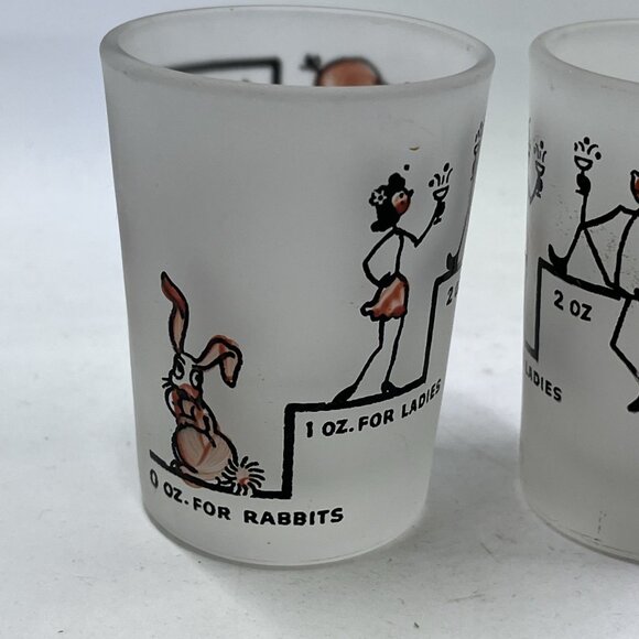 Vintage Hazel Atlas Shot Glasses Frosted Say When Rabbits Jackasses Set Of 3 - Picture 2 of 14